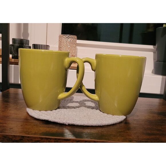 Corelle Stoneware Lime Green Coffee Mugs Modern Kitchen Drinkware Set of‎ 2 - Picture 2 of 4